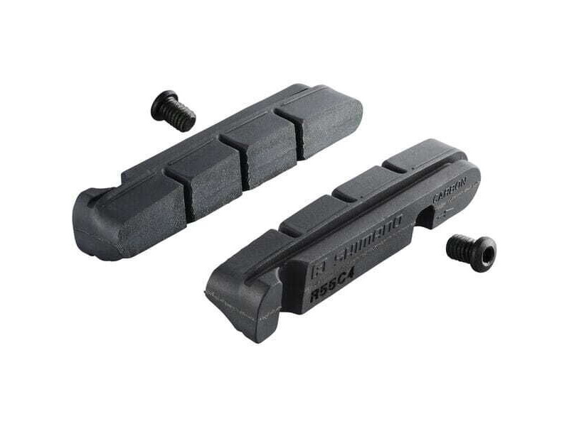 Shimano R55C4 brake shoe inserts and fixing bolts, for carbon rim, pair click to zoom image