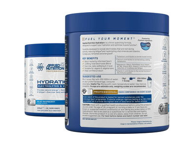 Applied Nutrition Hydration+ Complete Electrolyte & Vitamin Powder - Blue Raspberry - 240g click to zoom image