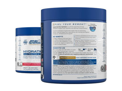 Applied Nutrition Hydration+ Complete Electrolyte & Vitamin Powder - Strawberry Raspberry -240g click to zoom image