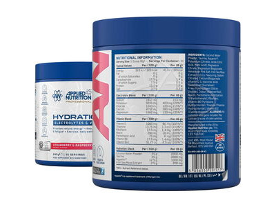 Applied Nutrition Hydration+ Complete Electrolyte & Vitamin Powder - Strawberry Raspberry -240g click to zoom image
